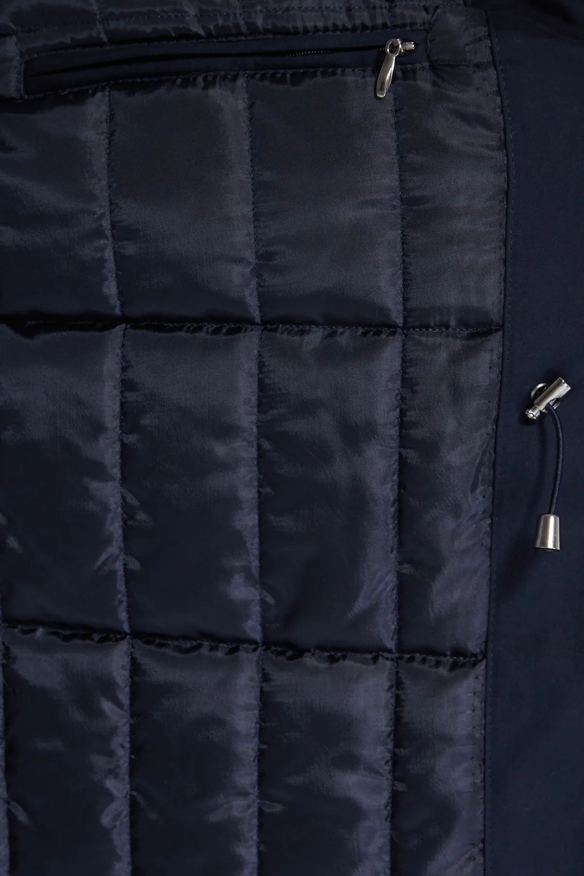 Slim Fit Stand Collar Hooded Navy Coat