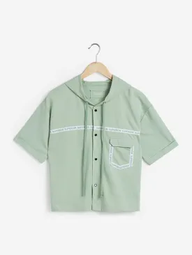 Studiofit Sage Green Printed Hooded Jacket