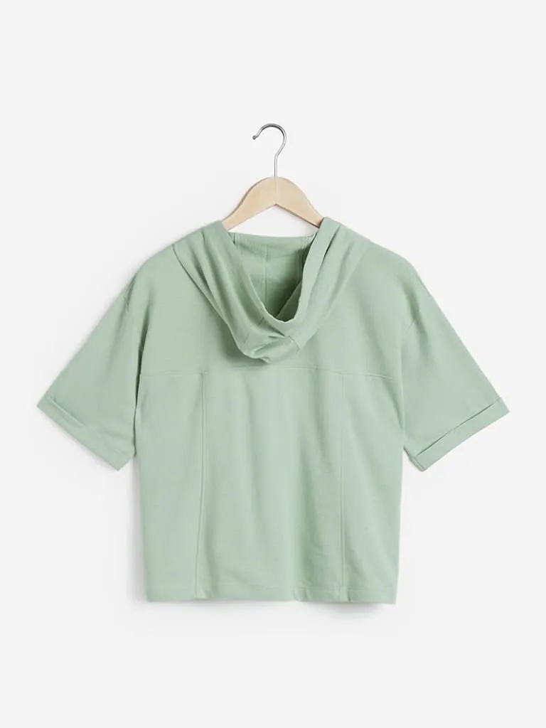 Studiofit Sage Green Printed Hooded Jacket