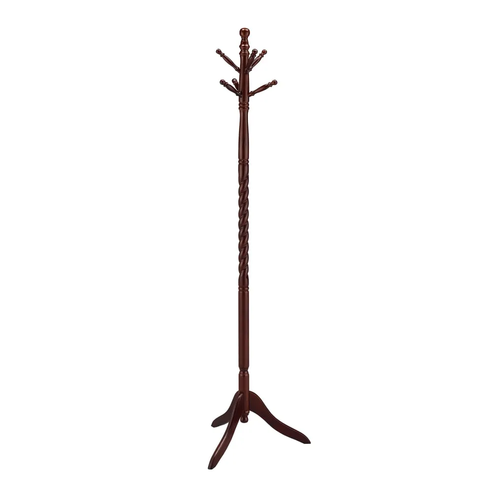 versatile 71.5" Tall Wooden Standing Coat Rack "Twist" with Cherry Finish - Stylish and Functional Tree-Like Design for Coats, Hats, and Scarves