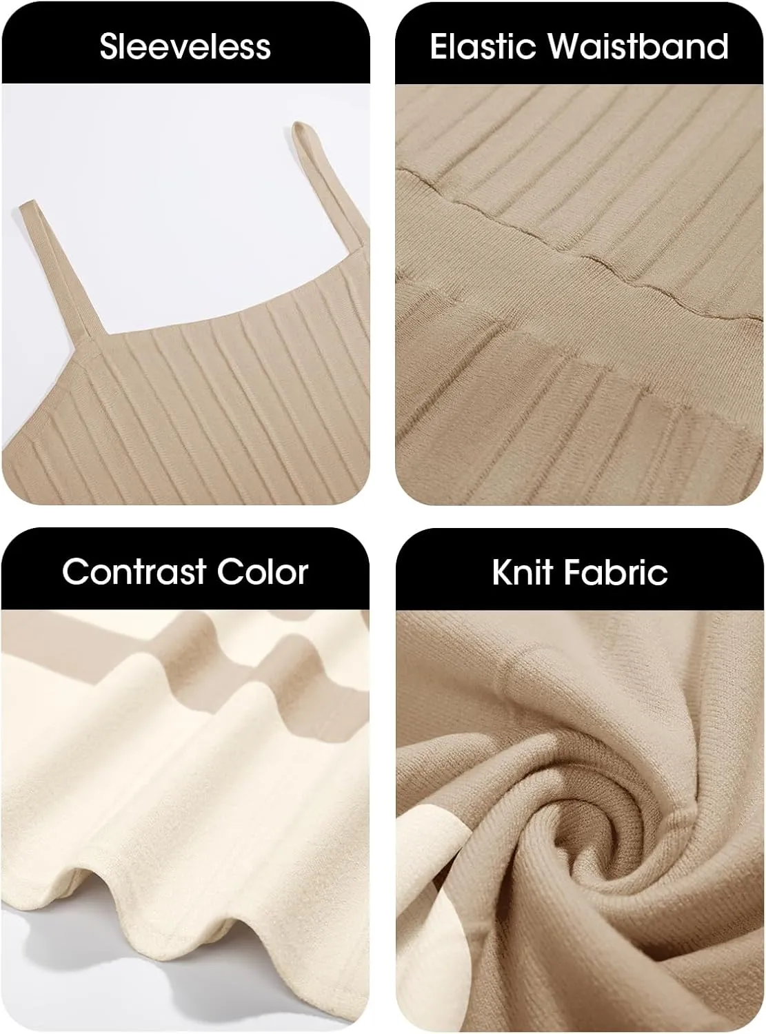 Wenrine Womens Summer Sleeveless Maxi Dress Casual Spaghetti Strap Knit Pleated Contrast Color Beach Dresses