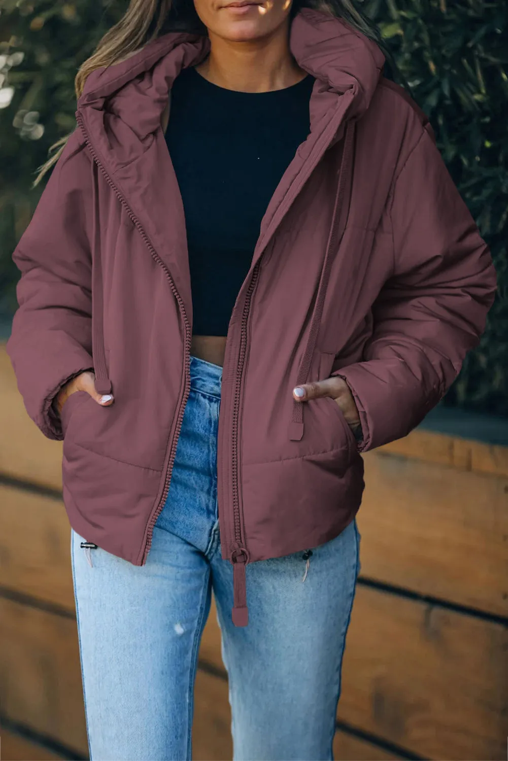 Winter Coats for Women Outdoor Zipper Hooded Coat Outwear with Pockets