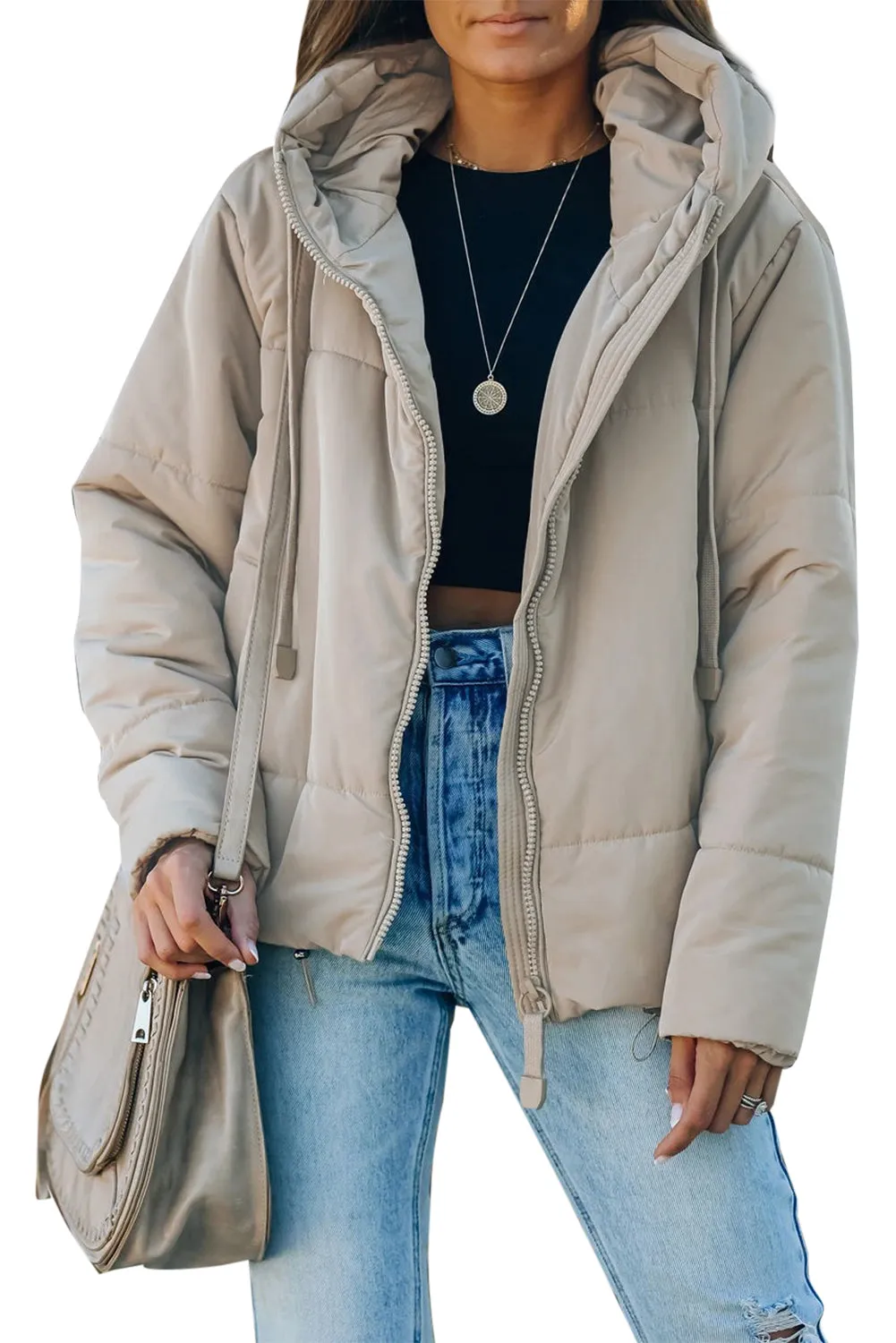 Winter Coats for Women Outdoor Zipper Hooded Coat Outwear with Pockets