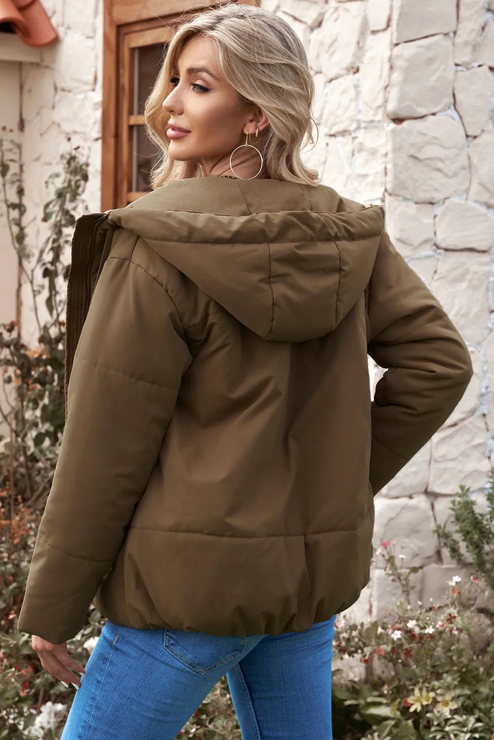 Winter Coats for Women Outdoor Zipper Hooded Coat Outwear with Pockets