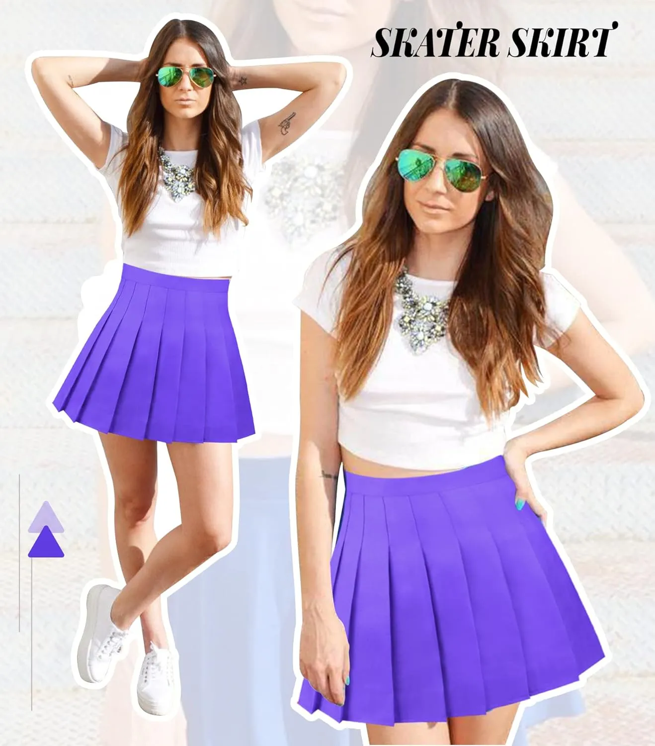 Women Girls High Waist Pleated Mini Skirt with Lining Shorts