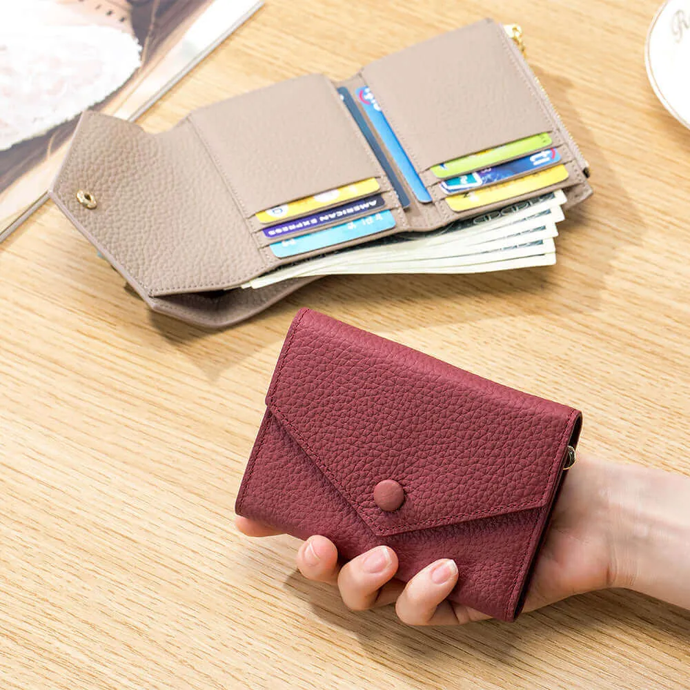 Women's Leather Trifold Envelope Wallet - Stylish & Functional